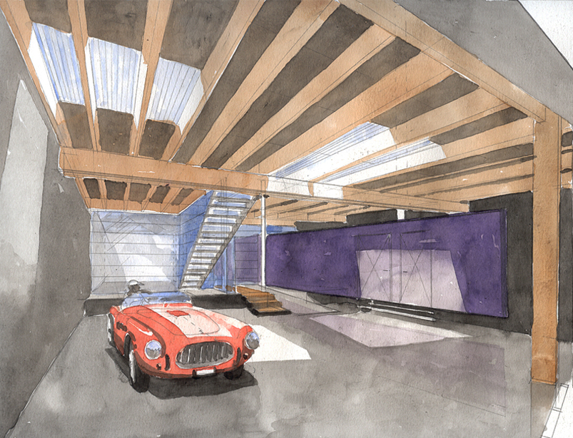 vue du garage et de l'entrée